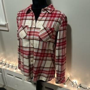 Croft & Barrow Red and White Plaid Flannel Button-Up Shirt